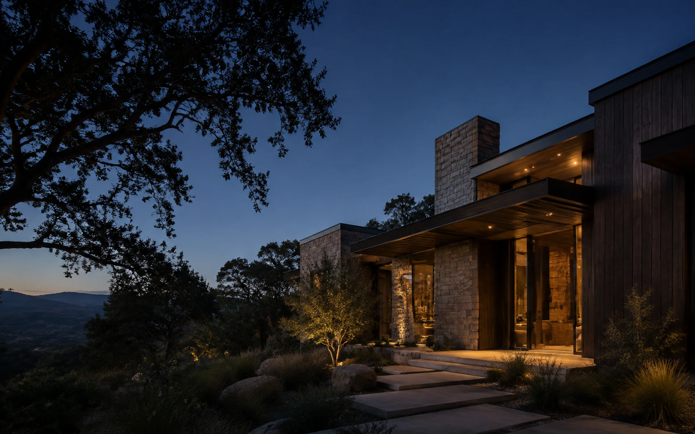 Anonymous contemporary Northern California residence at blue hour
